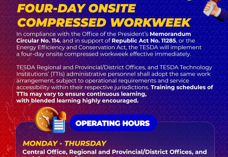 Public Advisory: 4-day Onsite Compressed Workweek